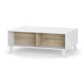 Table basse Dgattus, Table basse avec plateau élévateur, Table basse de salon, 100x68h38 cm, Blanc brillant et chêne