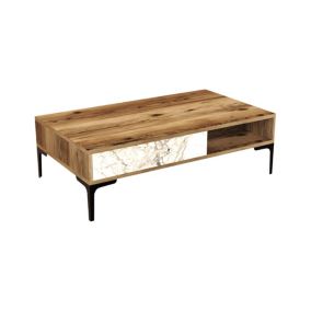 Table basse Diadem, Table basse, Porte-revues pour canapé, Etagère de salon, 105x60h33 cm, Noyer et Blanc