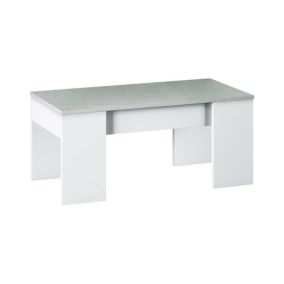 Table basse Dleal, Table basse avec plateau élévateur, Table basse de salon, 100x50h45/56 cm, Blanc et béton