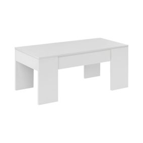 Table basse Dleal, Table basse avec plateau relevable, Table basse de salon, 100x50h45/56 cm, Blanc brillant