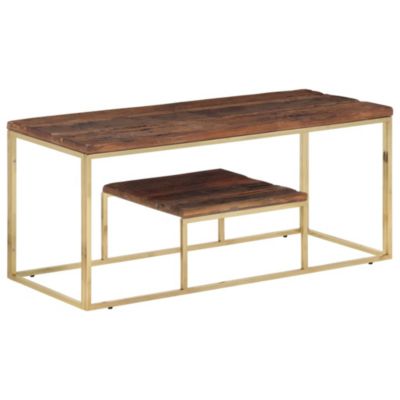 Table basse doré acier inoxydable et bois de mélèze massif vidaXL