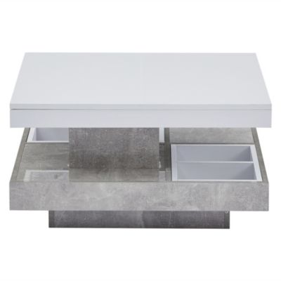 Table basse double plateau pivotant en blanc et grise clair