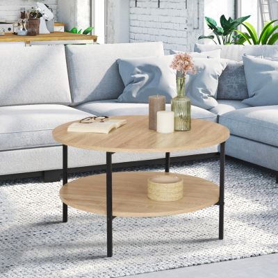 Table basse double plateau rond DETROIT 70 cm design industriel