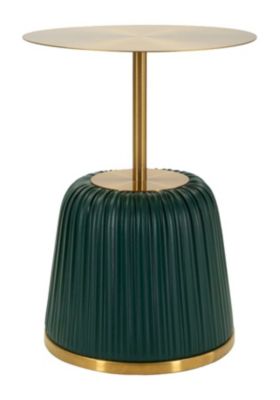 Table Basse Egle Verde - Table Basse Ronde En Métal Et Polyuréthane, d. 40 X 55 Cm, Finition Verte Et Grise - Collection Glam Line