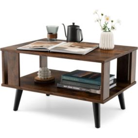 Table Basse en Bois 2 Niveaux 70P x 50l x 41H cm avec Pieds de Soutien Rectangulaire Style Moderne