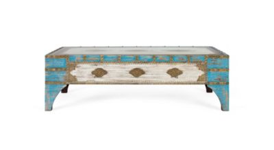 Table basse en bois de manguier bleu et blanc vieilli