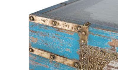 Table basse en bois de manguier bleu et blanc vieilli