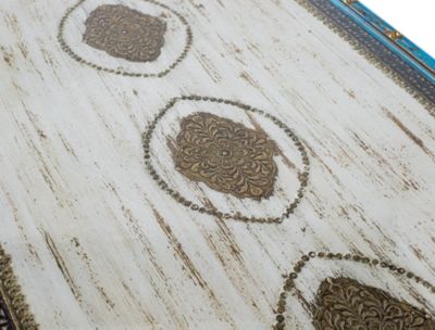Table basse en bois de manguier bleu et blanc vieilli