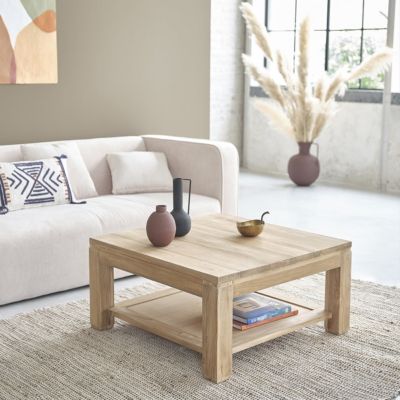Table basse en bois de teck 80 cm double plateau