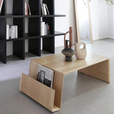 Table basse en bois design moderne porte-revues intégré - EKOS
