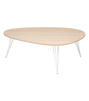 Table basse en bois et pieds en métal blanc 112 x 80 x H 40 cm