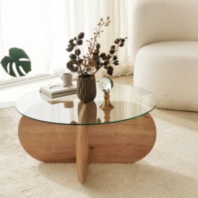 Table basse en bois et plateau en verre RIBE