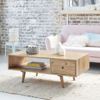 Table basse en bois massif 120 cm 1 tiroir