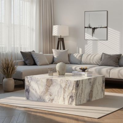 Table basse en bois "Prizma"  90 x 90 x 35 cm  Marbre Freesia