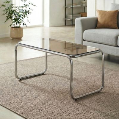 Table basse en métal style contemporain AMAYA verre marron
