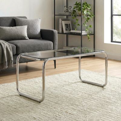 Table basse en métal style contemporain AMAYA verre noir