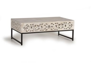 Table basse en manguier et pieds en métal vieilli