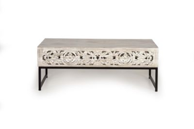 Table basse en manguier et pieds en métal vieilli