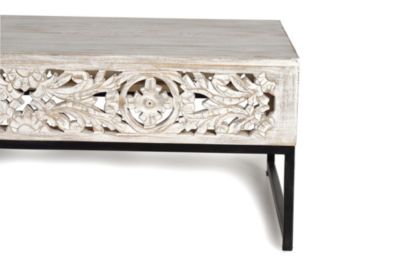 Table basse en manguier et pieds en métal vieilli