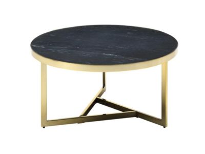 Table basse en marbre et métal - Noir et doré - ROBURTA