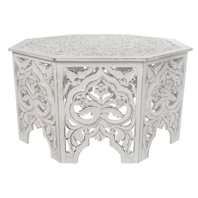 Table basse en MDF 84x84x46 blanc vieilli