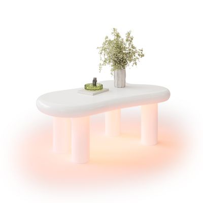 Table Basse En Mdf Blanc Effet Nuage Avec  LED 16 Couleurs Et Tiroirs - Avec Espace De Rangement