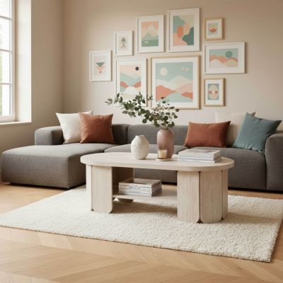 Table basse en MDF effet bois blanc  Oviala