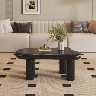 Table basse en MDF noir en forme de nuage avec éclairage LED 16 couleurs et tiroir, Table de salon moderne avec rangement