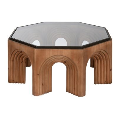 Table basse en sapin de verre 99x99x46 arche marron