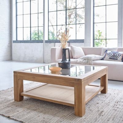 Table basse en teck massif 100 cm double plateau