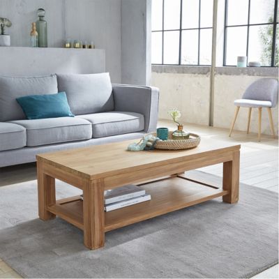 Table basse en teck massif 120 cm double plateau