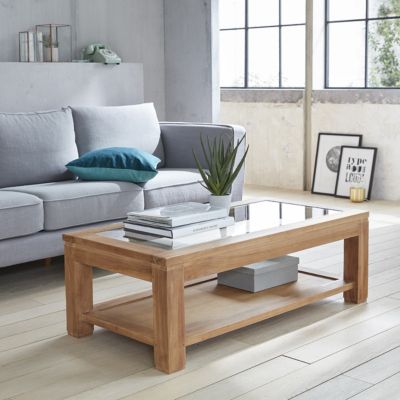 Table basse en teck massif 120 cm double plateau