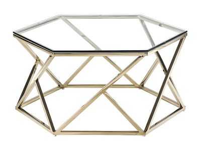 Table basse en verre trempé et acier inoxydable - Doré - KERIANE