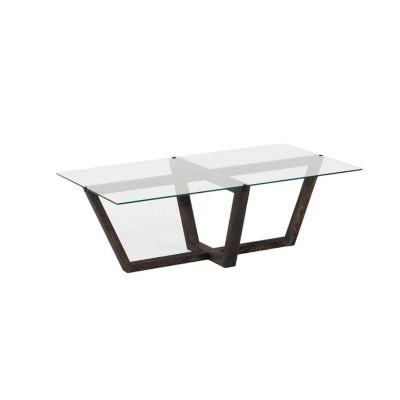 Table basse en verre trempé et bois massif Gris foncé, L. 105 x l. 65 x H. 35 cm, ONYXALE
