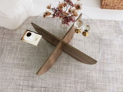 Table basse en verre trempé - Naturel foncé et Transparent - AYSUN