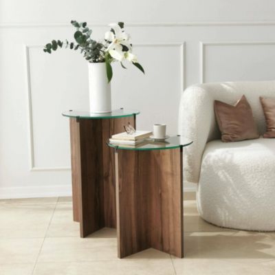 Table basse Enki, Table basse, Porte-revues pour canapé, Etagère de salon, 40x40h60 cm, Noyer