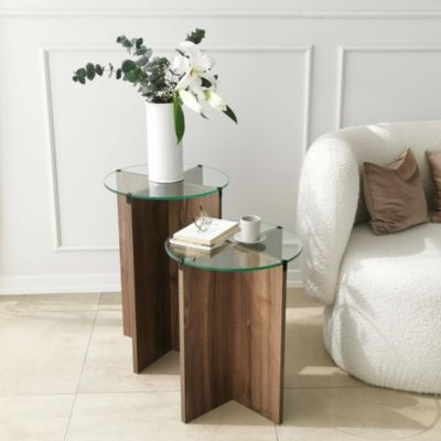 Table basse Enki, Table basse, Porte-revues pour canapé, Etagère de salon, 40x40h60 cm, Noyer