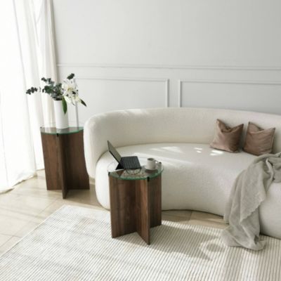 Table basse Enki, Table basse, Porte-revues pour canapé, Etagère de salon, 40x40h60 cm, Noyer