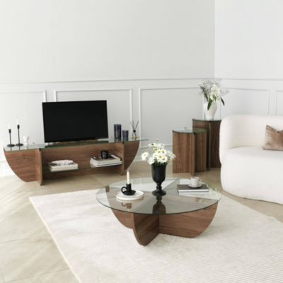 Table basse Enki, Table basse, Porte-revues pour canapé, Etagère de salon, 40x40h60 cm, Noyer