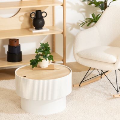 Table basse "Enola" en placage frêne D55cm blanc - Atmosphera