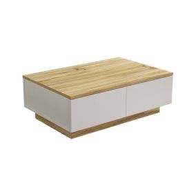 Table basse Eurus, Table basse, Porte-revues pour canapé, Etagère de salon, 90x60h32 cm, Chêne et Blanc