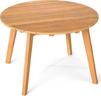 Table Basse Exterieur,Petite Table de Jardin en Bois d'Acacia avec Plateau Rond à Lattes,4 Pieds Fiables,Montage Facile