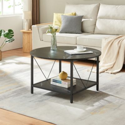 Table basse Filem 80x46 cm effet marbre noir en.casa