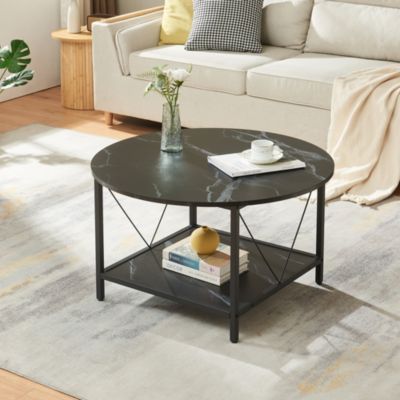 Table basse Filem 80x46 cm effet marbre noir en.casa