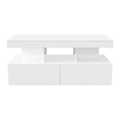 Table Basse,finition Brillante,avec Bande Lumineuse Led,quatre Tiroirs À L'avant Et À L'arrière,grand Espace De Rangement Blanc