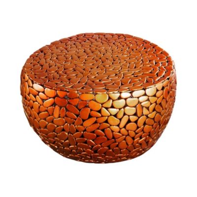 Table basse GALEA ronde en métal cuivré  Motif galets décoratif finition brillante
