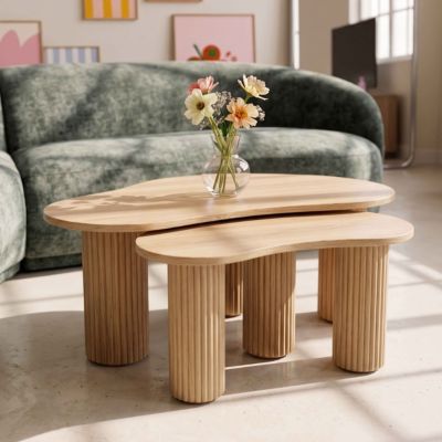 Table basse gigogne en mélaminé beige  Oviala