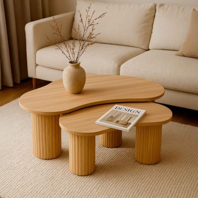 Table basse gigogne en mélaminé beige  Oviala