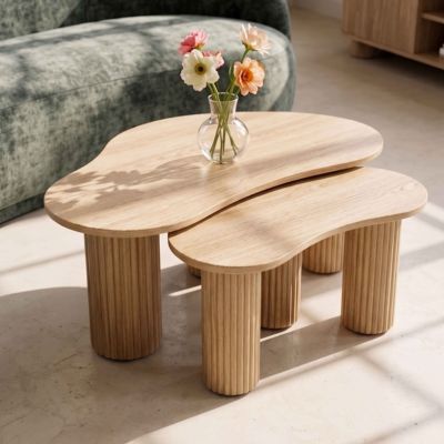 Table basse gigogne en mélaminé beige  Oviala