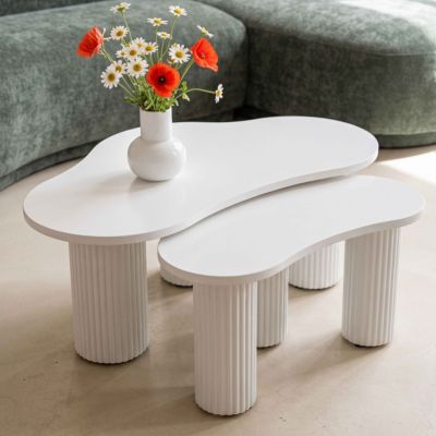 Table basse gigogne en mélaminé blanc  Oviala